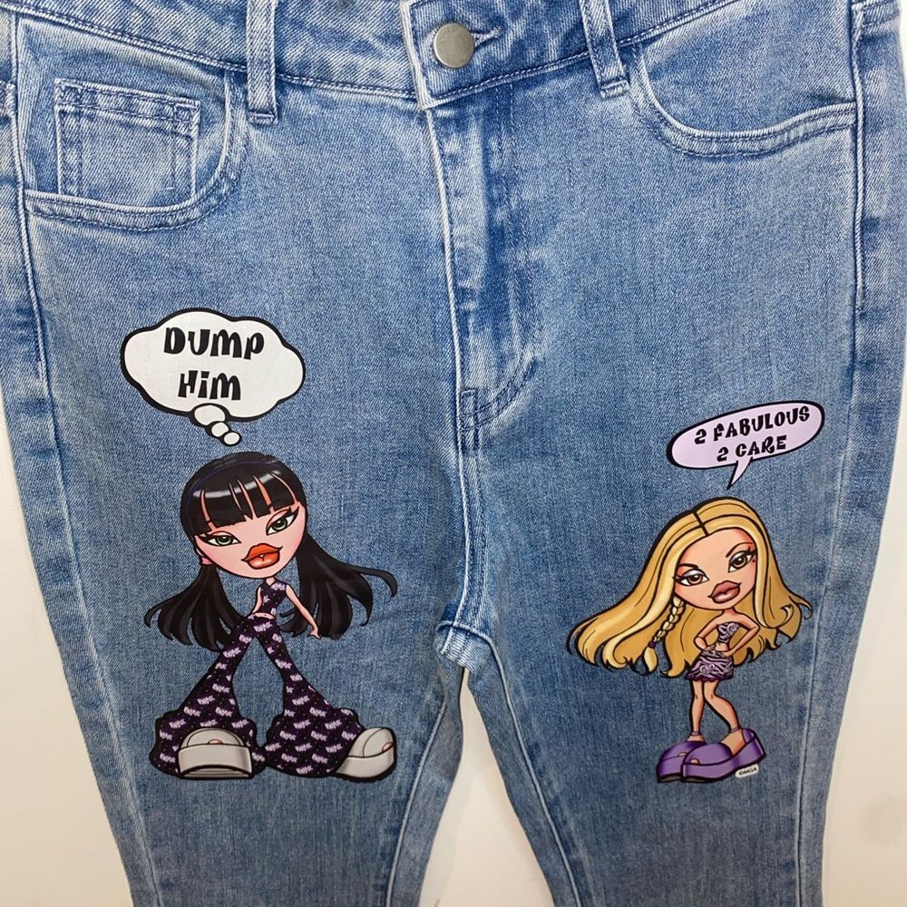 DOLLS KILL X BRATZ What’s the Scoop Flare Denim Jeans Size XS 0-2 - Picture 5 of 7